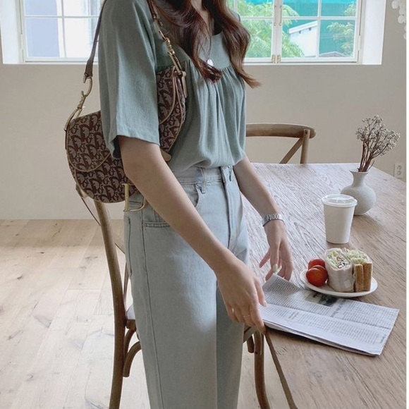 NWT Mint Green Square Neck Short Sleeve Blouse size small - Picture 2 of 8